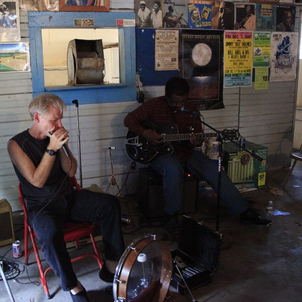 Adam and blues guitarist @ Blue Front Cafe